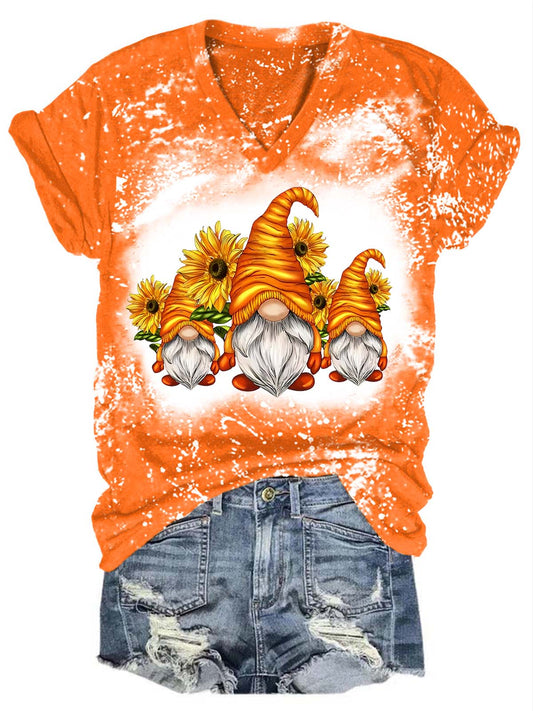 Women's Sunflower Gnome Print Tie Dye Top