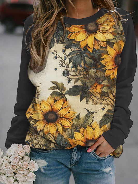 Women's Sunflower Print Crew Neck Top